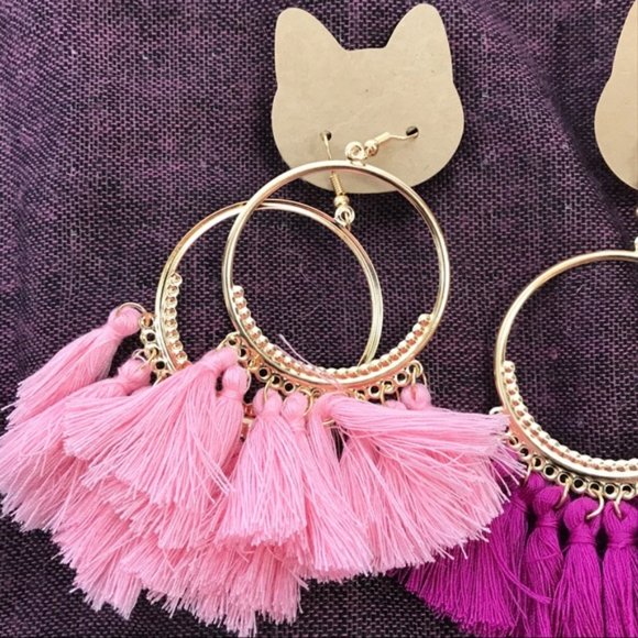 One pair hoop fringe earrings 3in nwot - Picture 4 of 8